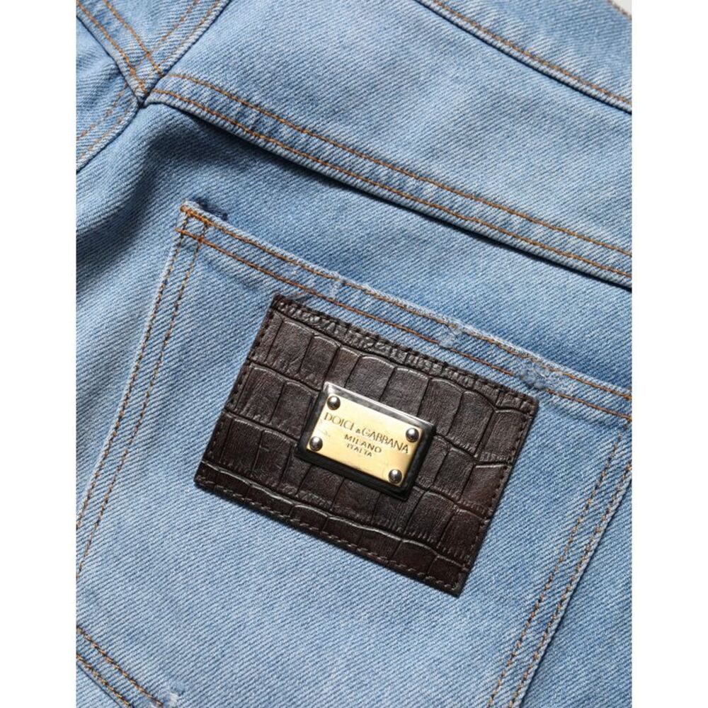 Dolce & Gabbana Blue Distressed Pleated Cotton Denim Women's Jeans